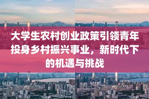 大学生农村创业政策引领青年投身乡村振兴事业，新时代下的机遇与挑战